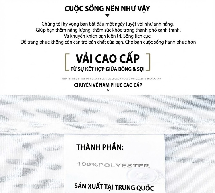 Áo Sơ Mi Nam Tay Dài Họa Tiết Cá Kiểu Slimfit Chống Nhăn Màu Trắng chi tiết 3