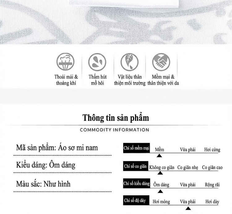 Áo Sơ Mi Nam Tay Dài Họa Tiết Cá Kiểu Slimfit Chống Nhăn Màu Trắng chi tiết 4
