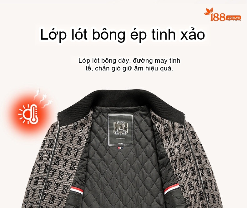 Áo Khoác Bomber Nam Chần Bông Dày Dặn Phong Cách Thời Trang Trung Niên Màu Xám, Đen chi tiết 8