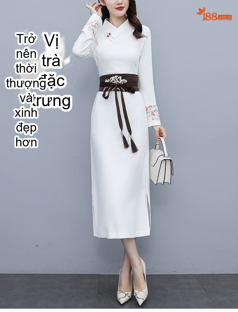 Váy Suông Dáng Dài Nữ Cổ Tàu Phong Cách Trung Hoa Thanh Lịch Màu Đen, Trắng chi tiết 1