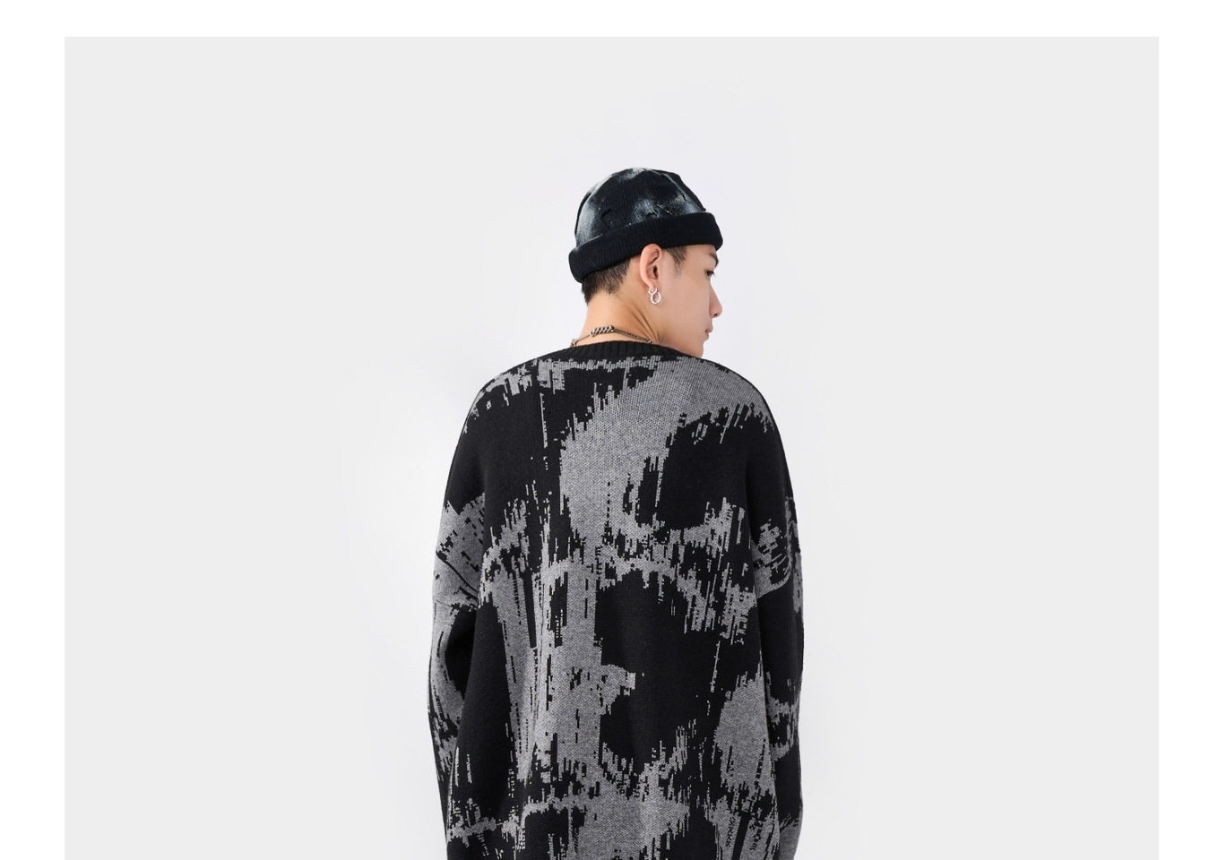 Áo Sweater Nam Nữ Dệt Kim Tay Dài Form Rộng Phong Cách Đường Phố Màu Đen, Kem chi tiết 19