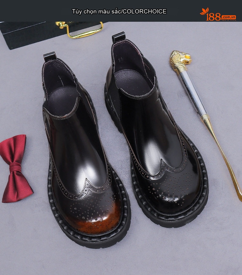 Giày Chelsea Boots Nam Da Bóng Đế Cao Chiều Cao Đế Khoảng 4cm Màu Đen, Nâu chi tiết 2