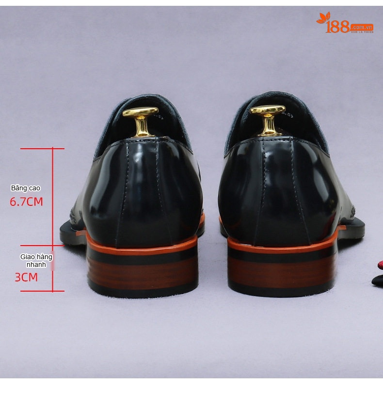 Giày Tây Buộc Dây Nam Da Bò Mặt Bóng Chiều Cao Đế Khoảng 3cm Màu Đen, Nâu chi tiết 17