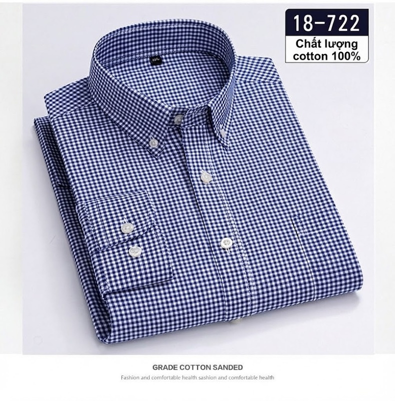 Áo Sơ Mi Nam Cotton Dài Tay Kẻ Caro Thời Trang Công Sở Thoải Mái Màu Đỏ, Xanh, Xám, Be... chi tiết 14