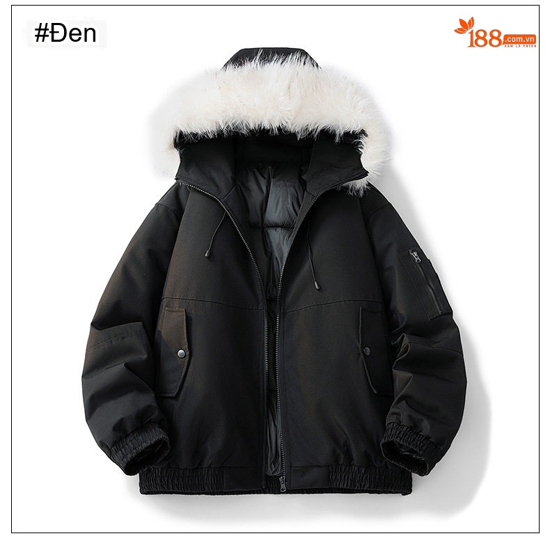 Áo Khoác Parka Nam Nữ Cotton Lót Lông Cừu Giả Cổ Điển Mũ Trùm Đầu Màu Xám, Đen, Trắng, Xanh... chi tiết 13
