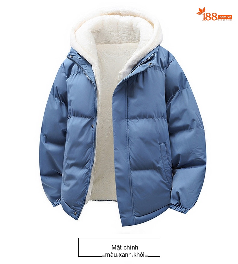 Áo Khoác Cotton Nam Lông Cừu Non Hai Lớp Dày Dặn Có Mũ Trùm Đầu Màu Trắng, Xanh Dương, Xanh Lá, Hồng... chi tiết 17