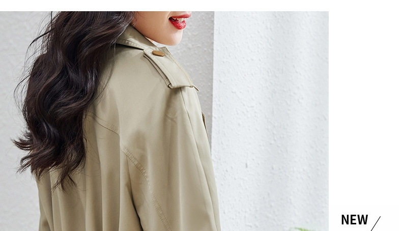 Áo Khoác Gió Nữ Dáng Ngắn Chiết Eo Dây Rút Phong Cách Hàn Quốc Màu Xanh Olive chi tiết 22