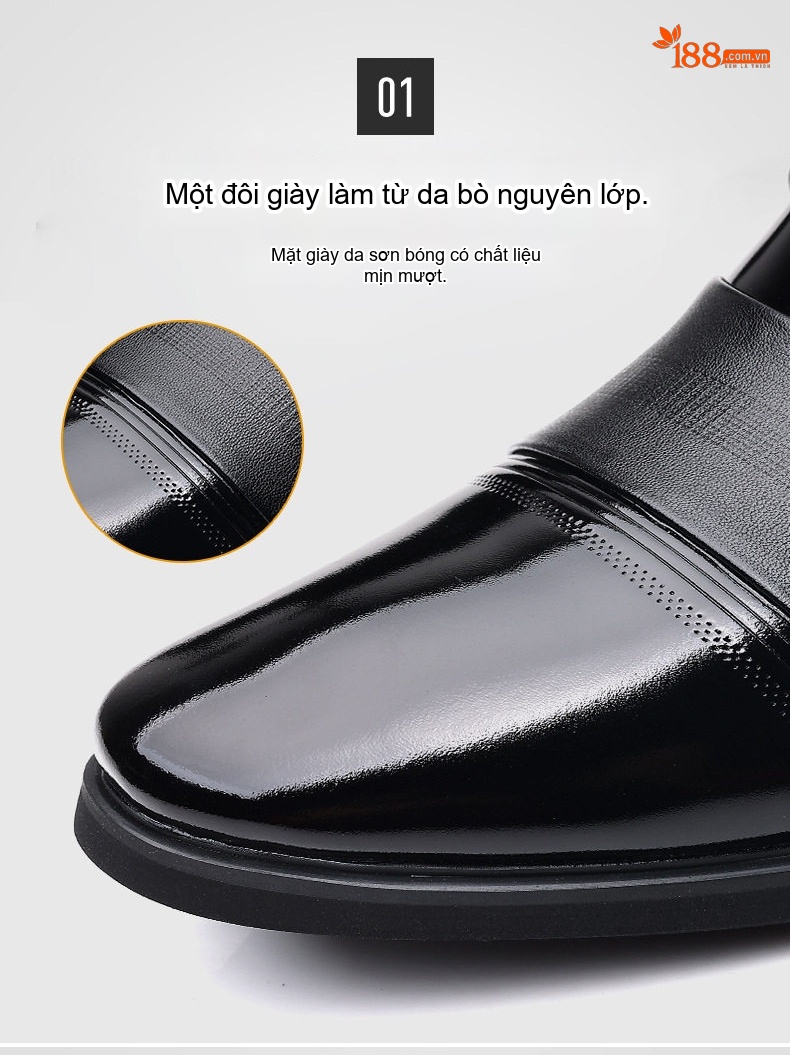 Giày Tây Buộc Dây Nam Da Bóng Chiều Cao Đế 6cm Màu Đen chi tiết 6