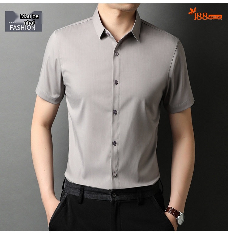 Áo Sơ Mi Nam Tay Ngắn Lụa Tằm Thượng Hạng Chống Nhăn Dáng Ôm Vừa Màu Trắng, Xanh, Xám, Đen... chi tiết 11