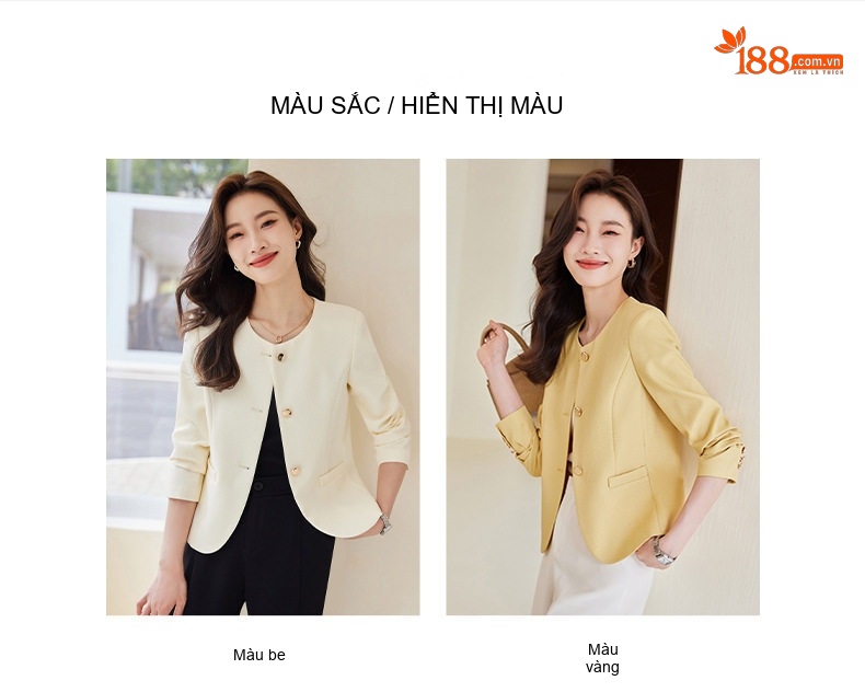 Áo Khoác Blazer Nữ Phong Cách Hàn Quốc Công Sở Thanh Lịch Màu Hồng, Kem, Xanh, Vàng chi tiết 12