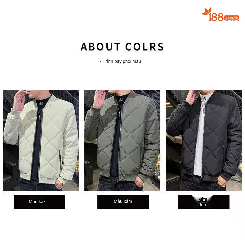Áo Khoác Phao Nam Cotton Dày Dặn Lót Lông Cừu Giữ Ấm Kiểu Bomber Màu Đen, Xám, Kem chi tiết 7