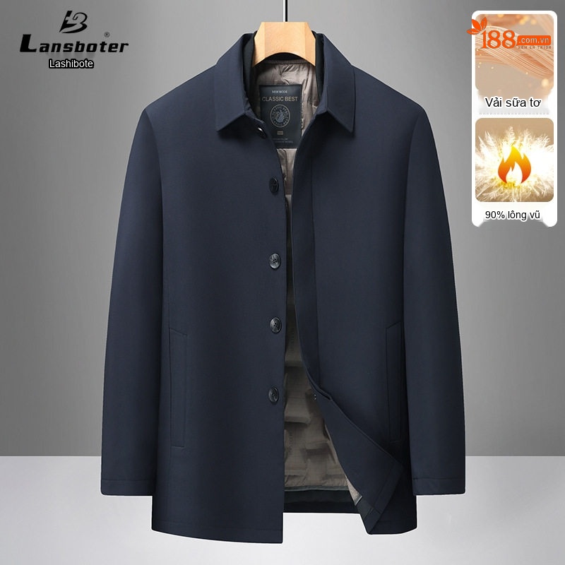 Áo Khoác Phao Nam Trung Niên Chất Liệu Milk Silk Lót Lông Vũ Trắng 85/15 Màu Xanh Navy