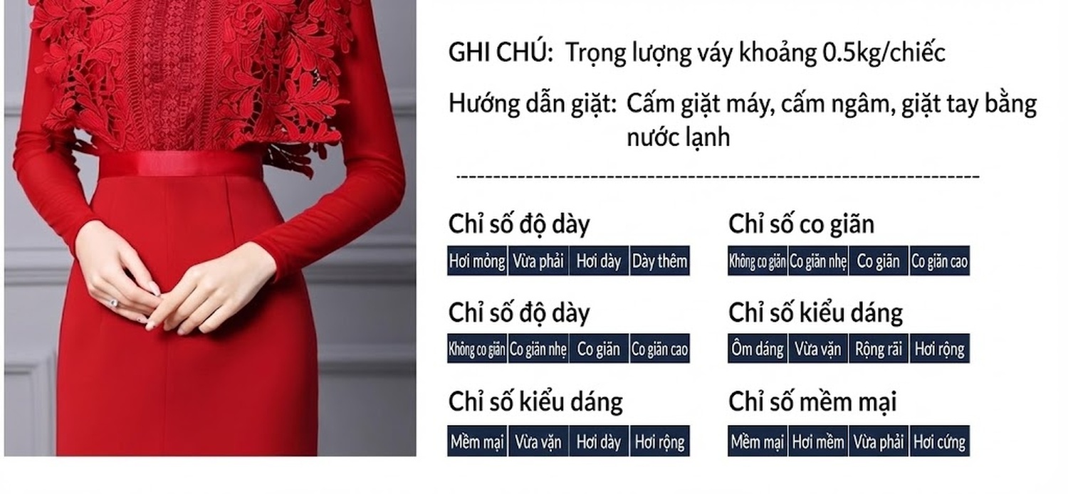 Đầm Dự Tiệc Nữ Dáng Dài Tay Dài Ren Nổi Cao Cấp Màu Đỏ chi tiết 2