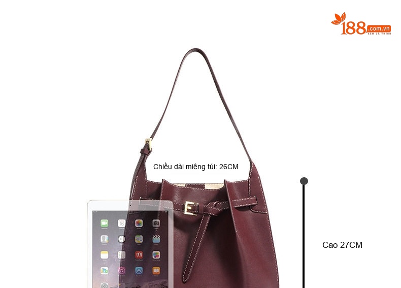 Túi Đeo Vai/Đeo Chéo Nữ Da Bò Hai Lớp Size Lớn Phong Cách Thu Đông Màu Đỏ Rượu Vang, Xanh Olive chi tiết 10