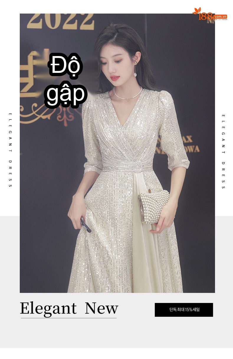 Váy Dạ Hội Nữ Dáng Dài Sang Trọng Màu Vàng Gold, Đen chi tiết 16
