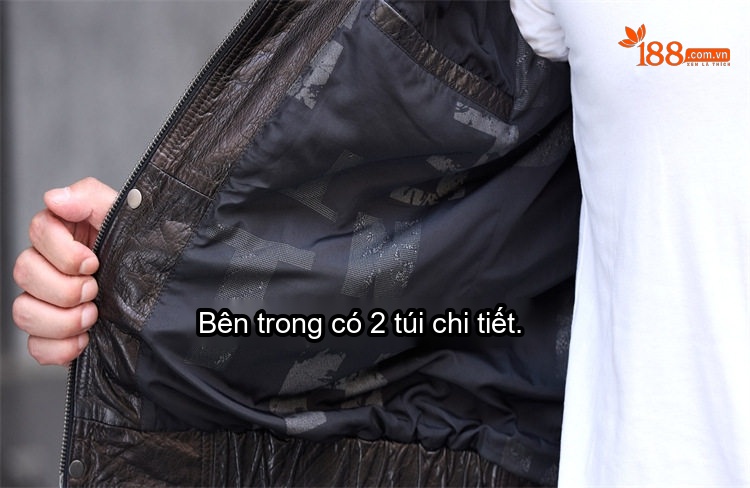 Áo Khoác Da Thật Nam Dáng Ôm Ngắn Kiểu Motor Da Bò Màu Đen chi tiết 4