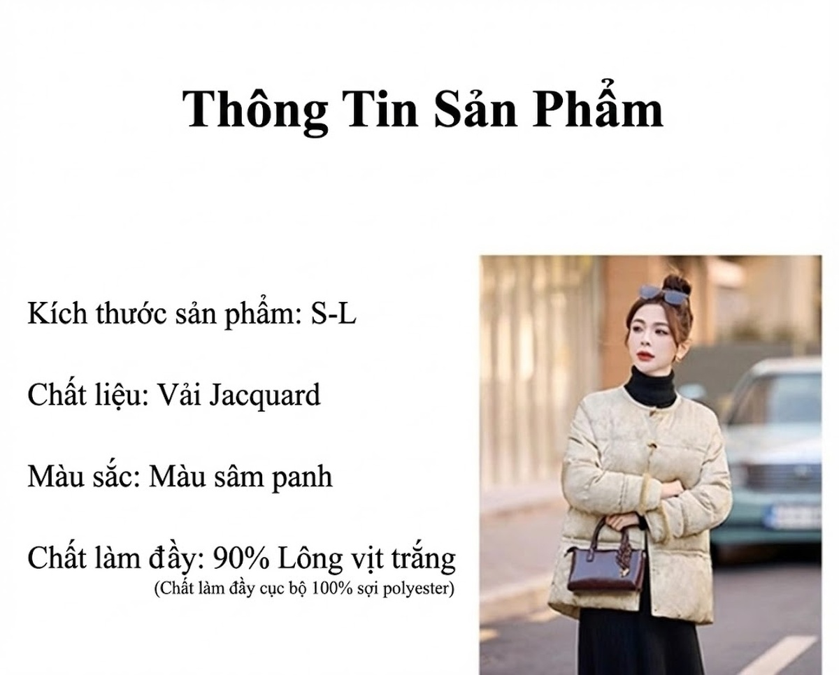 Áo Khoác Phao Nữ Dáng Dài Vừa Lót Lông Vịt Dày Dặn Phong Cách Retro Màu Be chi tiết 2