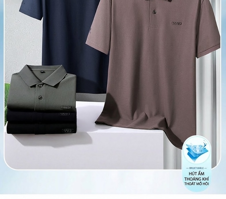Áo Polo Nam Cotton Tay Ngắn Cổ Bẻ Form Rộng Màu Đen, Xám, Nâu, Xanh Navy chi tiết 2