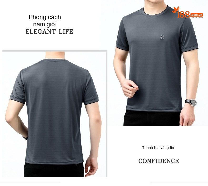 Áo Thun Nam Tay Ngắn Cotton Lụa Cao Cấp Chống Nhăn Màu Tím, Xanh Dương, Xám chi tiết 23