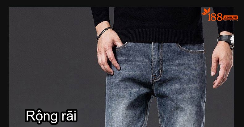 Quần Jean Nam Ống Đứng Cotton Dáng Rộng Co Giãn Thoải Mái Màu Xanh, Đen chi tiết 25
