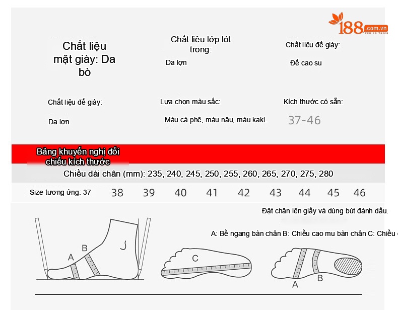 Giày Tây Buộc Dây Nam Da Bò Lộn Chiều Cao Đế Khoảng 3cm Màu Nâu, Đen chi tiết 7