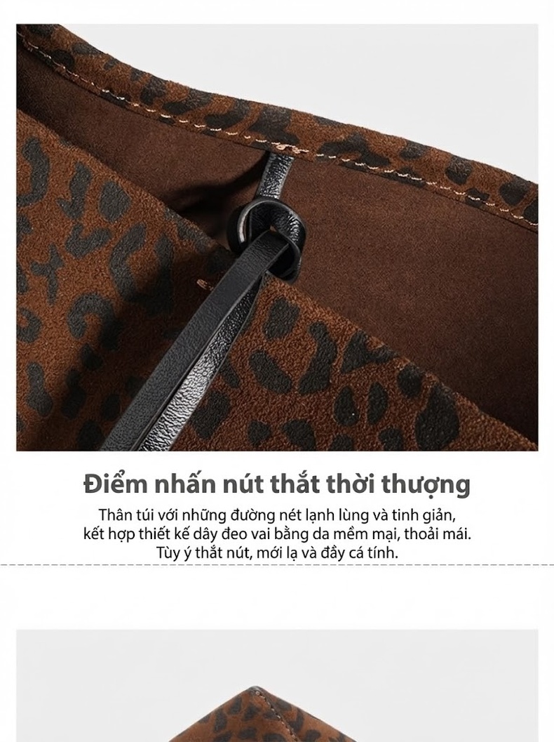 Túi Xách Nữ Da Mờ Bucket Lớn Đeo Vai, Xách Tay Phong Cách Vintage Màu Nâu chi tiết 13