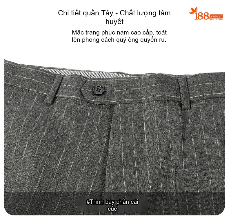 Bộ Vest Nam Kẻ Sọc Dáng Ôm Chống Nhăn Cúc Đôi Màu Xám chi tiết 19