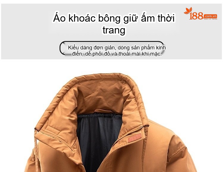 Áo Khoác Cotton Nam Nữ Cổ Trụ Dáng Rộng Phong Cách Hàn Quốc Màu Xanh Rêu, Đỏ San Hô, Đen chi tiết 2