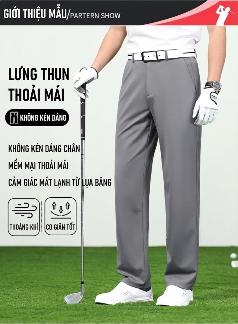 Quần Golf Dài Nam Ống Đứng Mỏng Mát Chống Nhăn Thoáng Khí Màu Xám, Đen chi tiết 5
