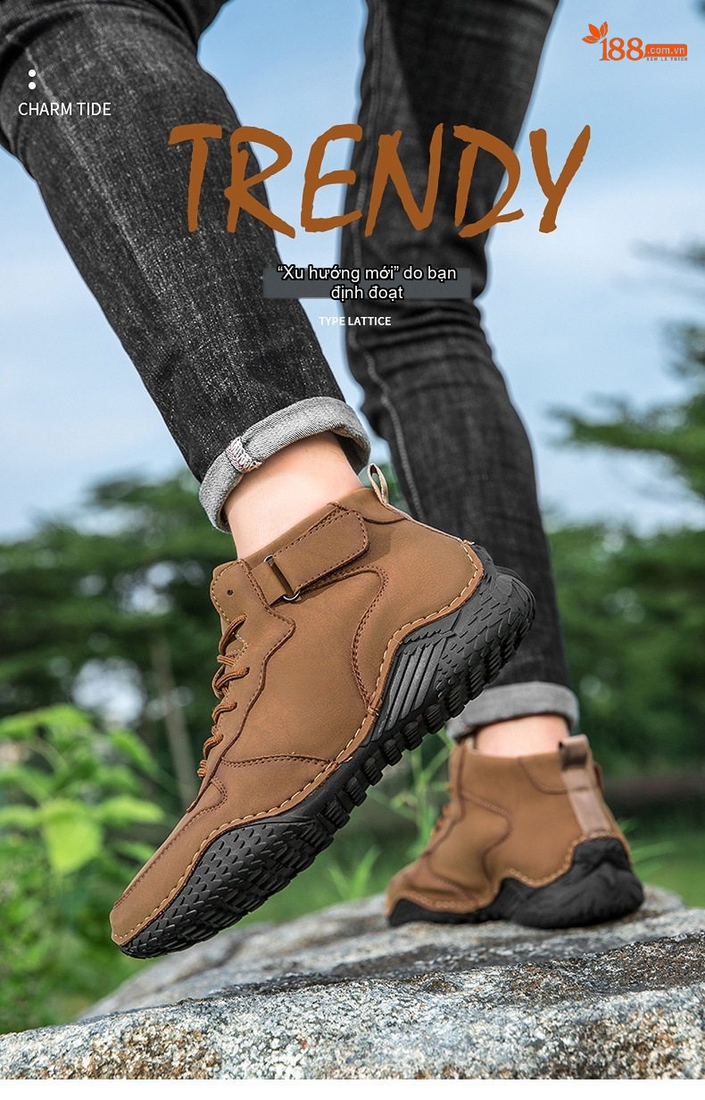 Giày Boot Nam Cổ Cao Dây Buộc Phong Cách Martin Chiều Cao Đế Khoảng 3cm Màu Nâu, Đen chi tiết 2