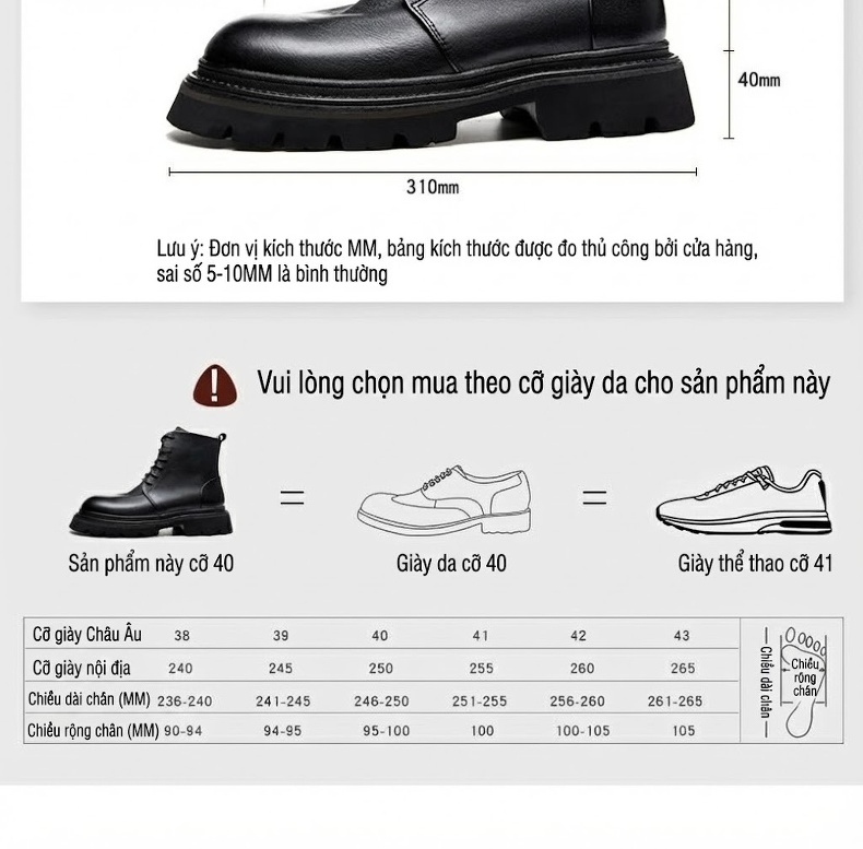 Giày Boot Martin Nam Da Thật Cổ Cao Chiều Cao Đế Khoảng 4cm Màu Đen, Nâu chi tiết 7