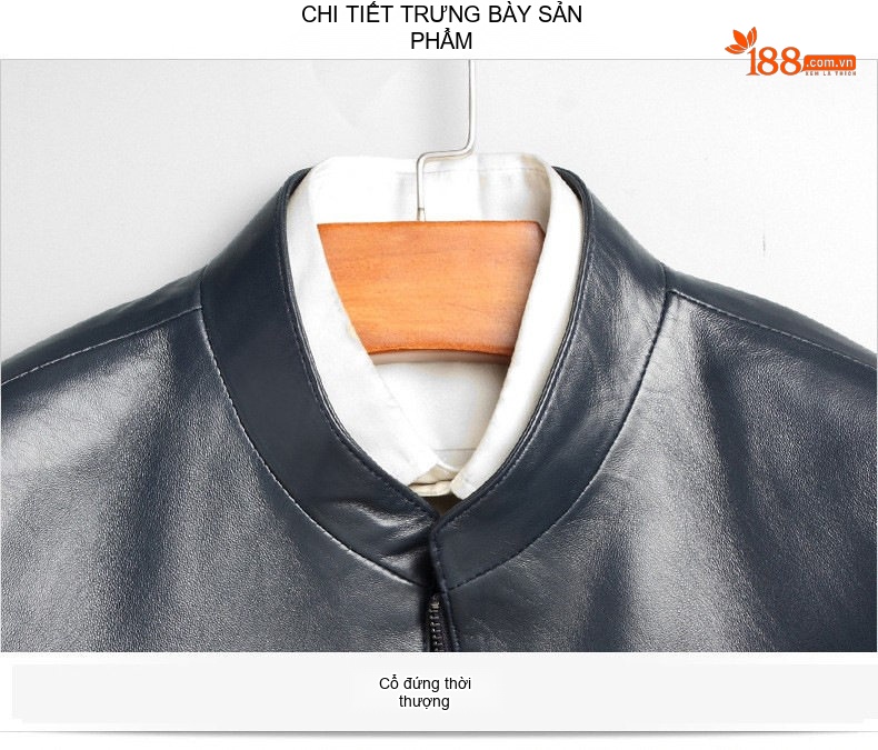Áo Khoác Da Cừu Nam Dáng Ôm Cổ Trụ Màu Đen, Nâu, Xanh Navy, Đỏ Rượu Vang chi tiết 7