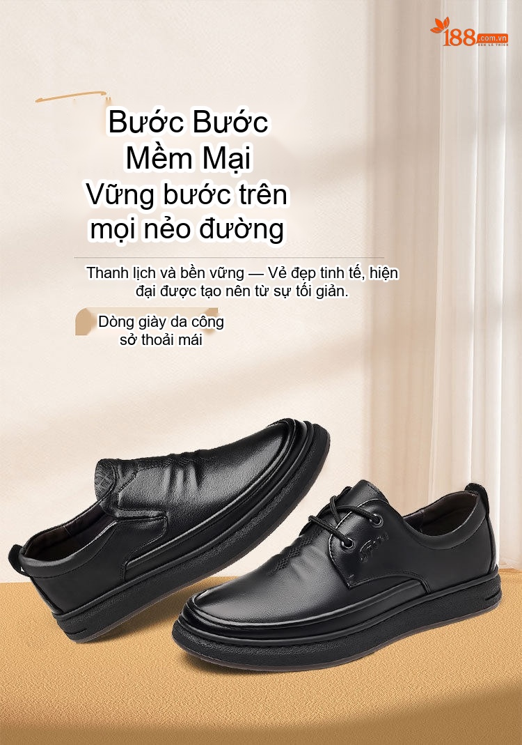 Giày Lười Nam Da Bò Công Sở Chiều Cao Đế Khoảng 3.5cm Màu Đen chi tiết 1