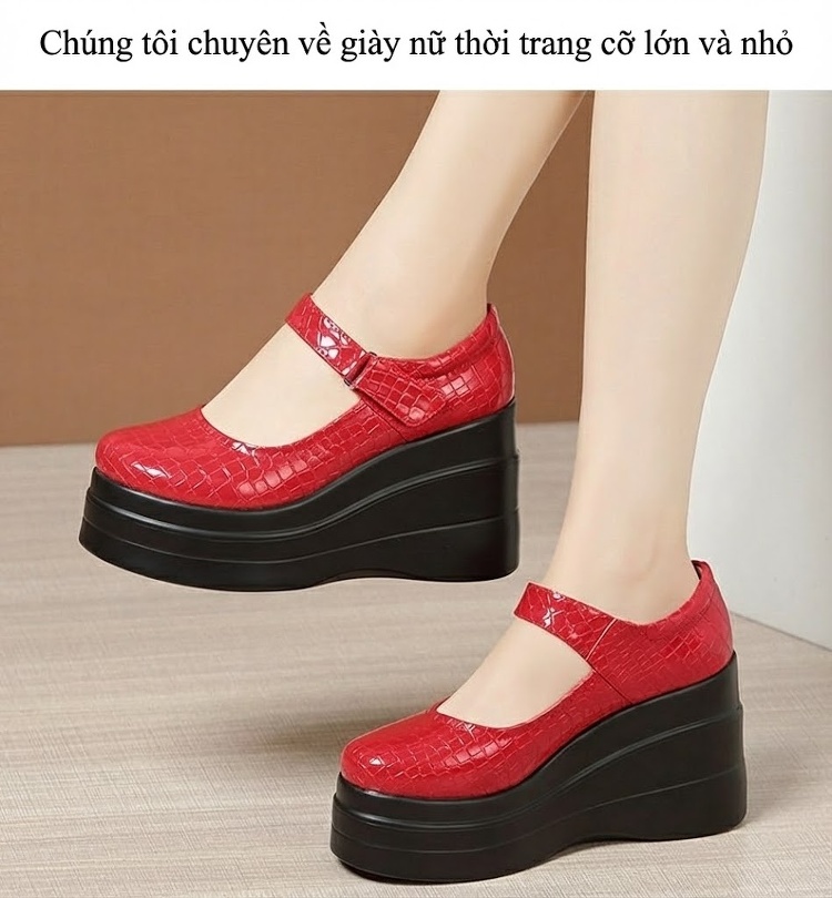 Giày Búp Bê Nữ Da Bóng Quai Ngang Chiều Cao Đế Khoảng 7cm Màu Đen, Trắng, Đỏ chi tiết 13