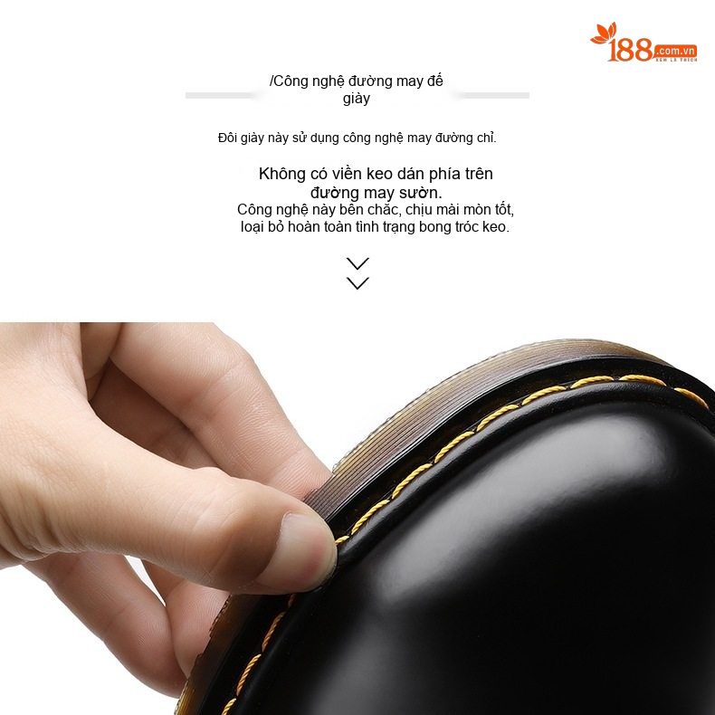 Giày Tây Buộc Dây Nam Da Thật Thủ Công Phong Cách Anh Chiều Cao Đế Khoảng 3cm Màu Đen chi tiết 15