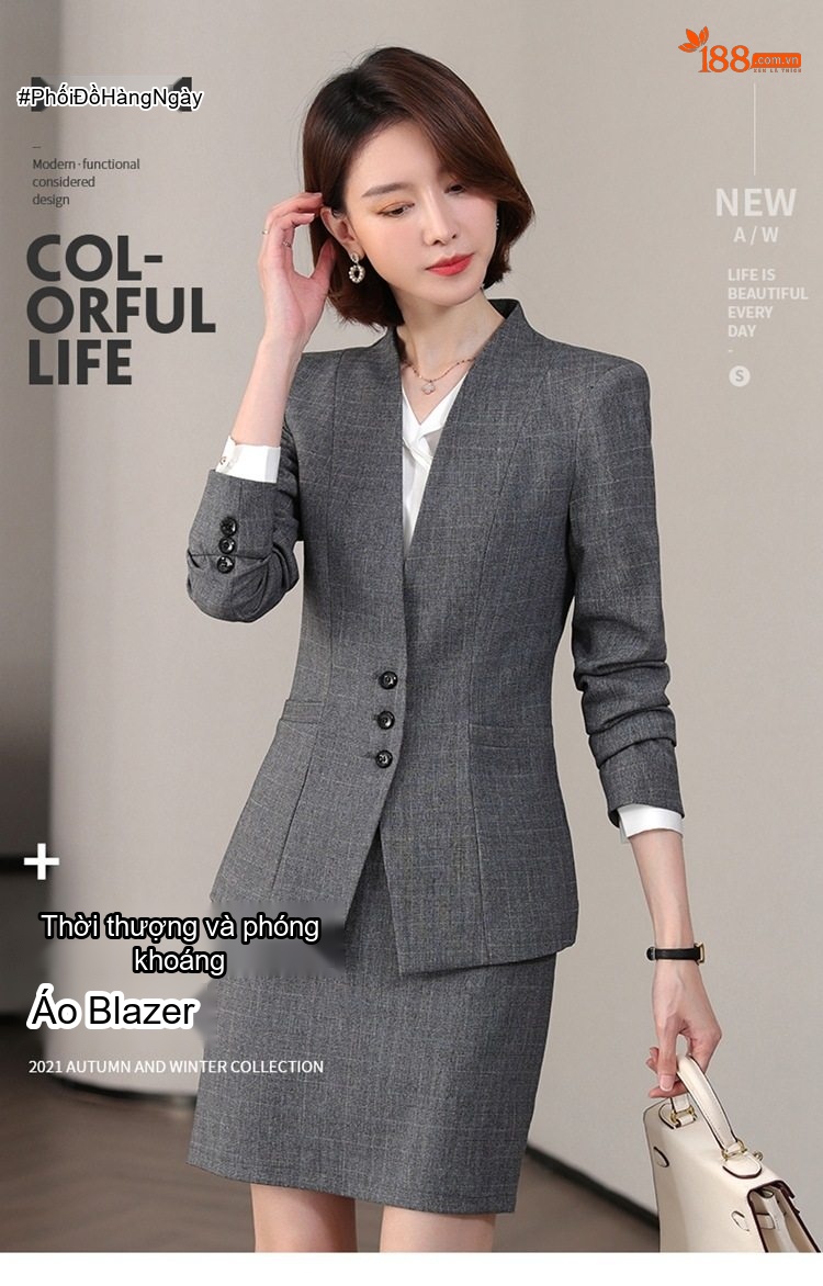 Áo Vest Nữ Tay Dài Công Sở Phong Cách Hàn Quốc Màu Xám, Đen chi tiết 1