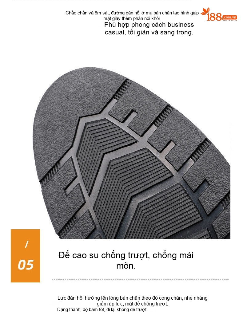 Giày Tây Buộc Dây Nam Da Bò Chiều Cao Đế Khoảng 3.5cm Màu Đen, Nâu chi tiết 24