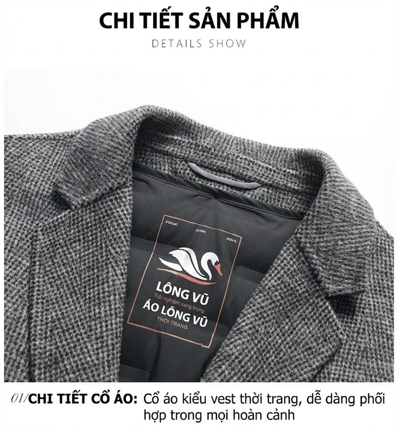Áo Vest Nam Hai Mặt Lông Cừu Tây Trang Lót Lông Vũ Tháo Rời Phong Cách Thanh Niên Màu Xám, Đen chi tiết 16