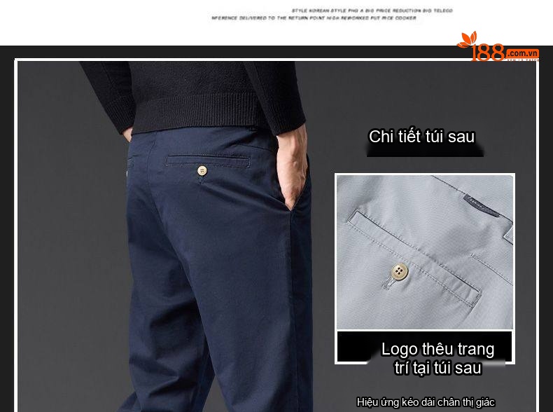 Quần Dài Nam Cotton Dáng Suông Rộng Thoải Mái Màu Đen, Xám, Kem, Xanh Navy chi tiết 2