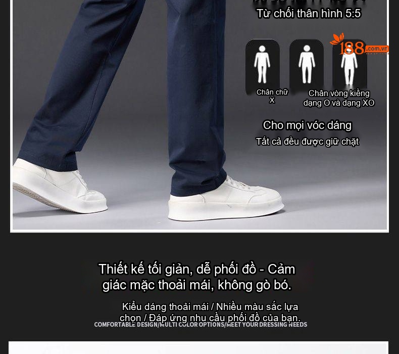 Quần Dài Nam Cotton Dáng Suông Rộng Thoải Mái Màu Đen, Xám, Kem, Xanh Navy chi tiết 3