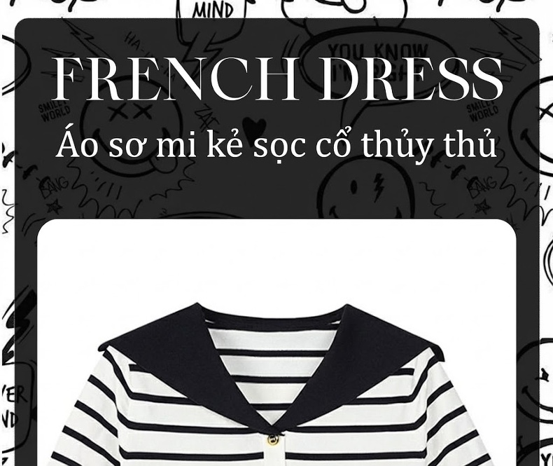Áo Dệt Kim Nữ Cổ Hải Quân Kẻ Sọc Tay Ngắn Dáng Ôm Dáng Màu Trắng, Đen chi tiết 1