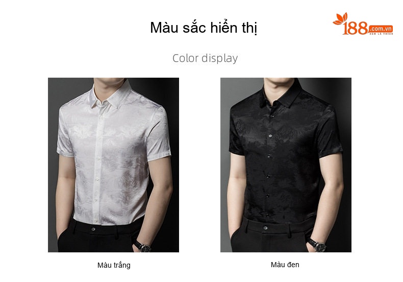 Áo Sơ Mi Nam Lụa Tơ Tằm Tay Ngắn Họa Tiết Thời Trang Công Sở Màu Đen, Trắng chi tiết 6