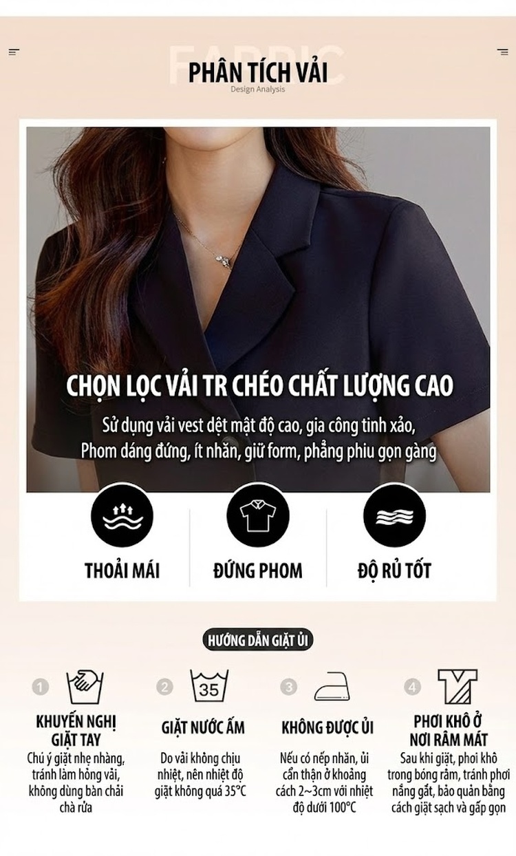 Bộ Vest Nữ Quần Ống Rộng Áo Blazer Ngắn Tay Lửng Phong Cách Công Sở Màu Hồng, Trắng, Đen chi tiết 9