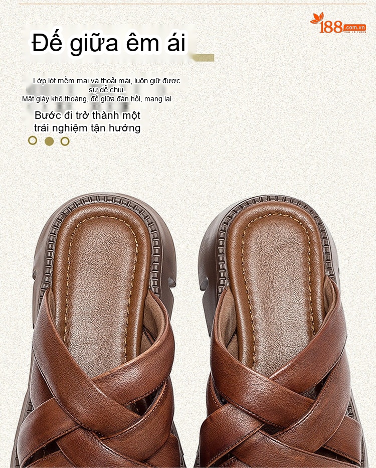 Dép Lười Nữ Da Bò Bện Dây Chiều Cao Đế Khoảng 5cm Màu Đen, Nâu, Trắng Kem chi tiết 7