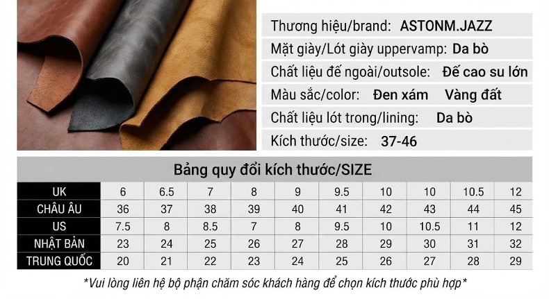 Giày Tây Buộc Dây Nam Da Bò Lót Da Bò Thủ Công Chiều Cao Đế Khoảng 3cm Màu Nâu, Đen chi tiết 4