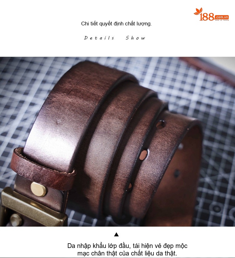 Thắt Lưng Nam Da Bò Khóa Kim Loại Phong Cách Retro Màu Nâu, Đen chi tiết 18