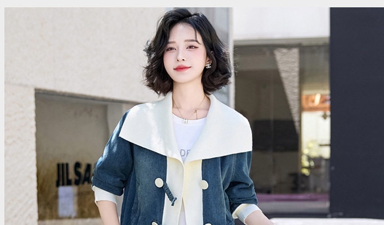 Set Bộ Quần Áo Jean Nữ Thiết Kế Khoét Nối Màu Sắc Trẻ Trung chi tiết 1