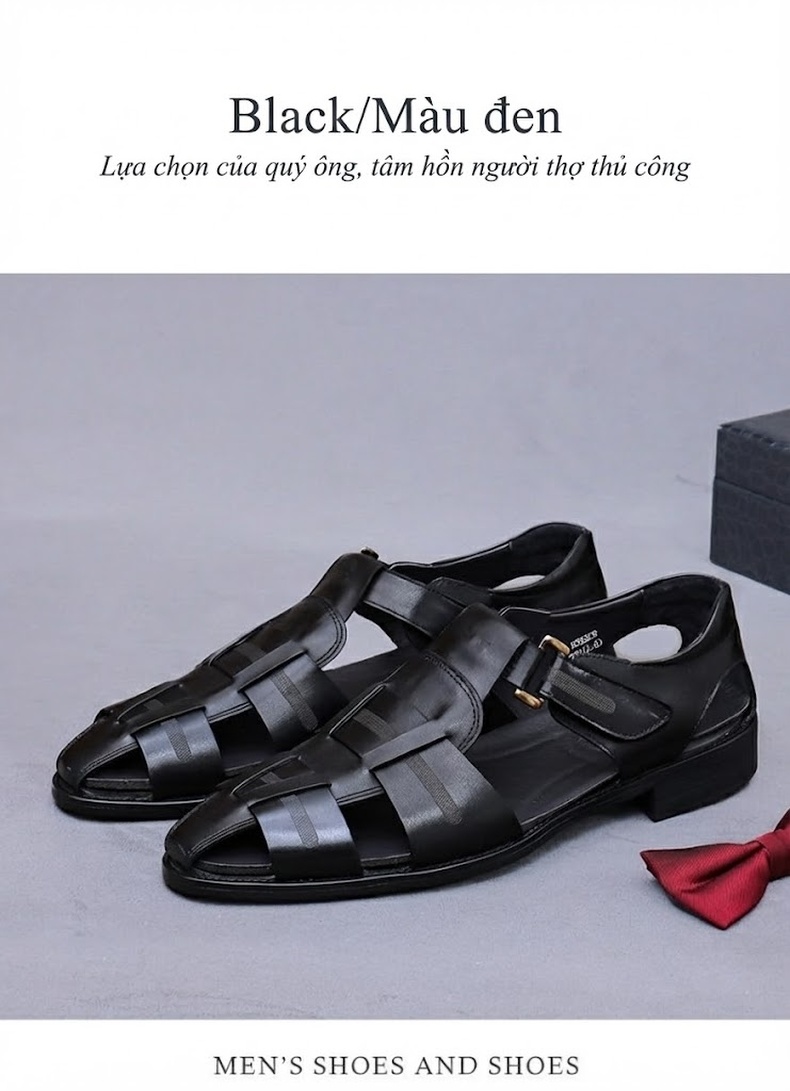 Sandal Nam Da Bò Chiều Cao Đế Khoảng 2cm Quai Khóa Màu Nâu, Đen chi tiết 5