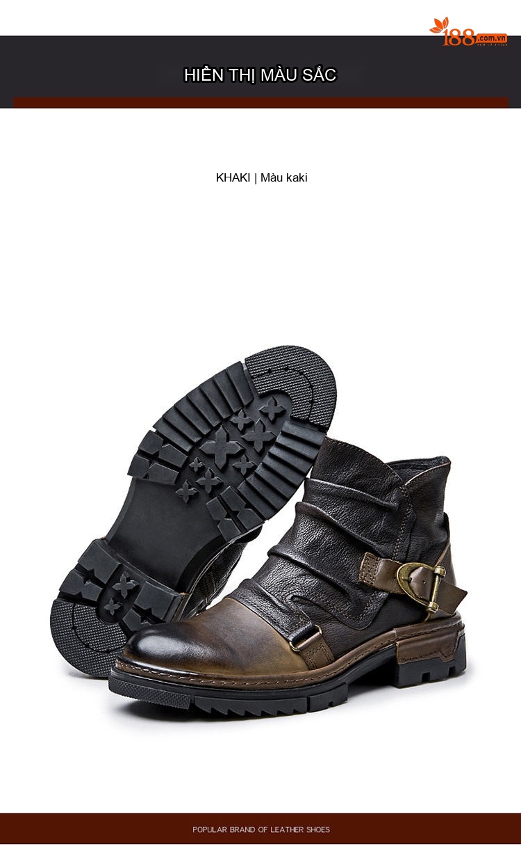 Boot Martin Nam Da Bò Cao Cổ Phong Cách Retro Anh Quốc Chiều Cao Đế Khoảng 3cm Màu Đen, Nâu chi tiết 11