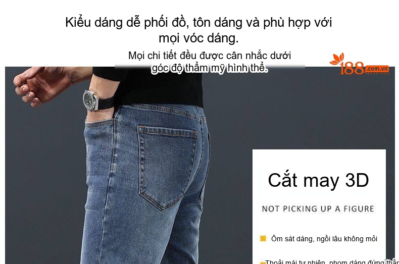 Quần Jean Nam Ống Suông Rộng Co Giãn Thoải Mái Màu Xanh, Xám chi tiết 2
